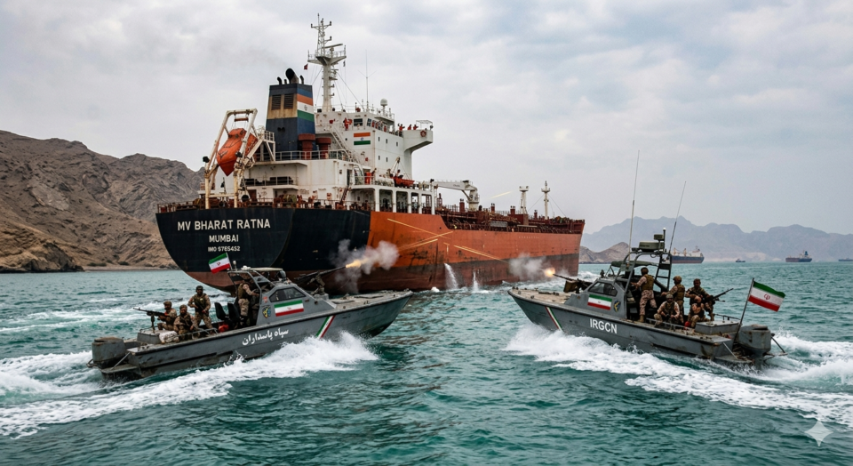 ਹੋਰਮੁਜ਼ ਜਲਮਾਰਗ ਵਿੱਚ ਇਰਾਨ ਨੇ ਭਾਰਤ ਆ ਰਹੇ ਜਹਾਜ਼ਾਂ ਨੂੰ ਘੇਰਨ ਅਤੇ ਗੋਲੀਬਾਰੀ ਦੀ ਨਾਟਕੀ ਵੀਡੀਓ ਕੀਤੀ ਜਾਰੀ
